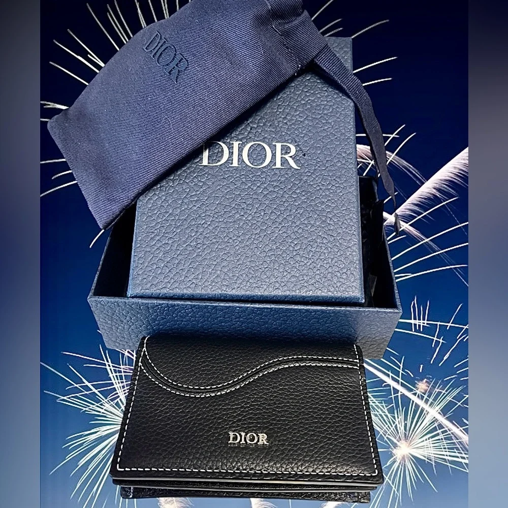 Dior NWOT Leather Wallet with Box&Dust bagPebbled black leather/white stitching